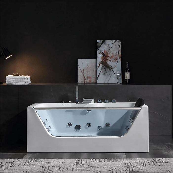 Empava 67" Alcove LED Whirlpool Bathtub with Hydrotherapy Jets – EMPV-67JT408LED