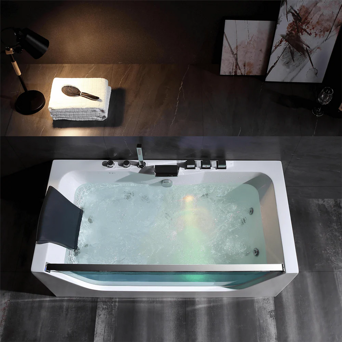 Empava 67" Alcove LED Whirlpool Bathtub with Hydrotherapy Jets – EMPV-67JT408LED