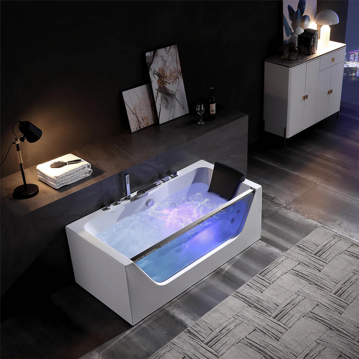 Empava 67" Alcove LED Whirlpool Bathtub with Hydrotherapy Jets – EMPV-67JT408LED