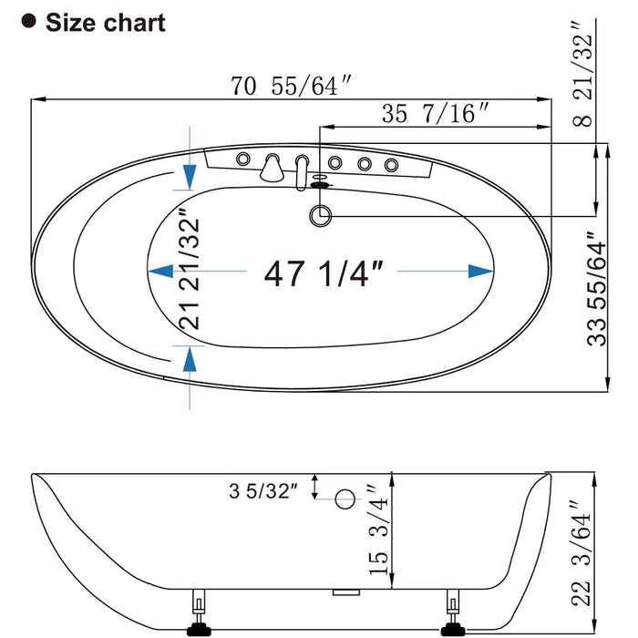 Empava EMPV-71AIS14 71-Inch Alcove Acrylic Soaking Bathtub with Integrated Apron, White