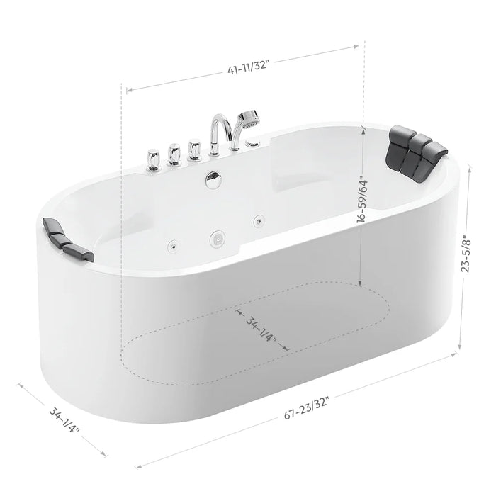 Empava 67" Oval Freestanding Acrylic Whirlpool Bathtub with Hydro-Massage Jets – EMPV-67AIS17