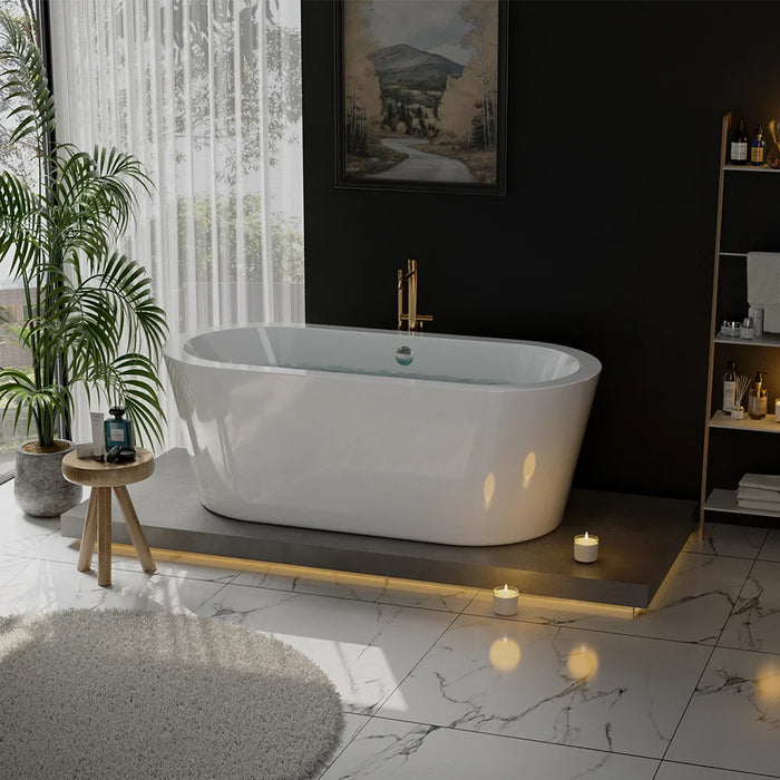 Empava 59" Freestanding Acrylic Soaking Bathtub with Center Drain – EMPV‑59FT1505