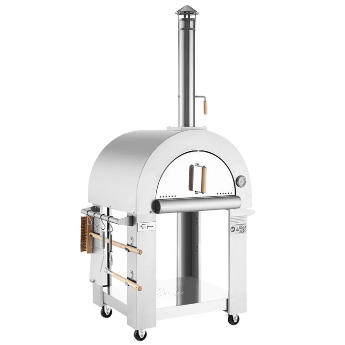 Empava EMPV-PG01 Outdoor Wood-Fired Pizza Oven – Stainless Steel with Chimney, Built-In Thermometer & Wheels