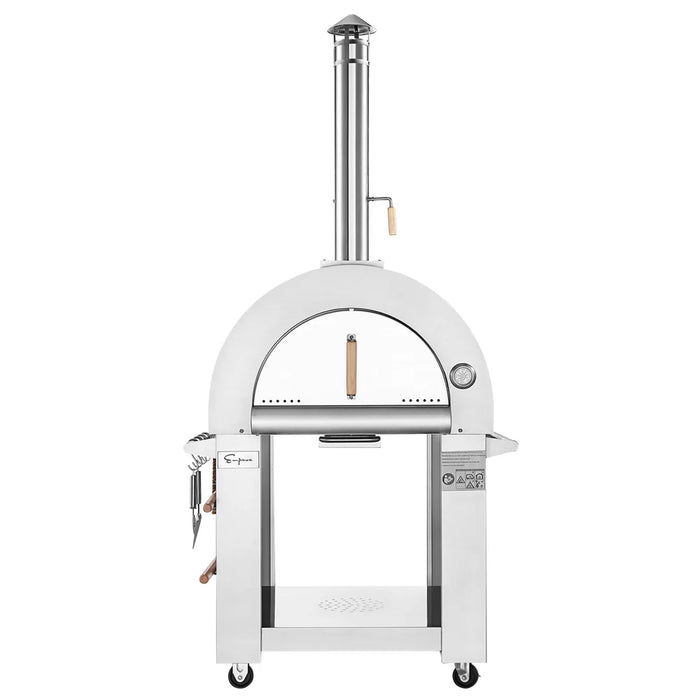 Empava EMPV-PG01 Outdoor Wood-Fired Pizza Oven – Stainless Steel with Chimney, Built-In Thermometer & Wheels