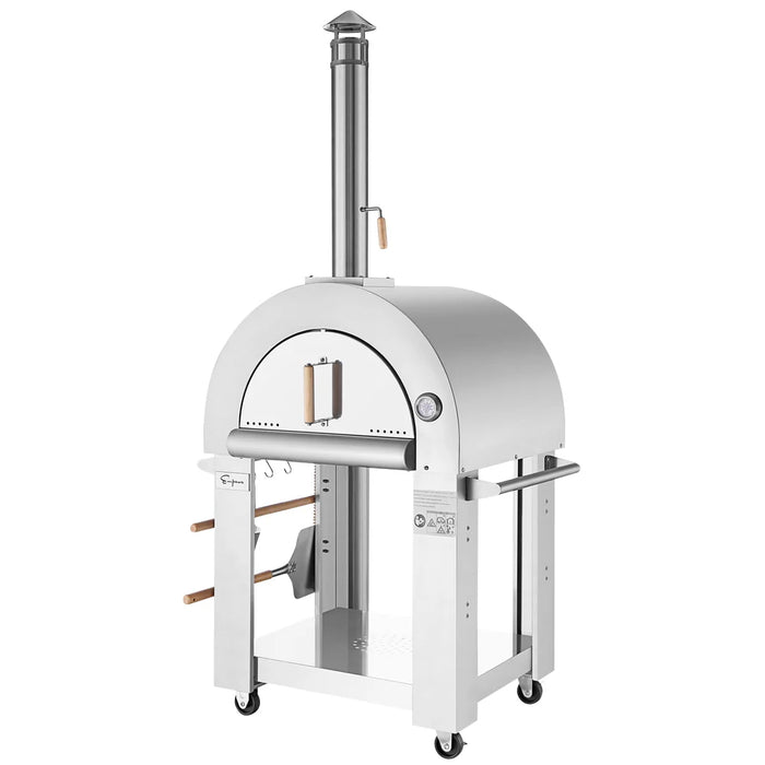 Empava EMPV-PG01 Outdoor Wood-Fired Pizza Oven – Stainless Steel with Chimney, Built-In Thermometer & Wheels