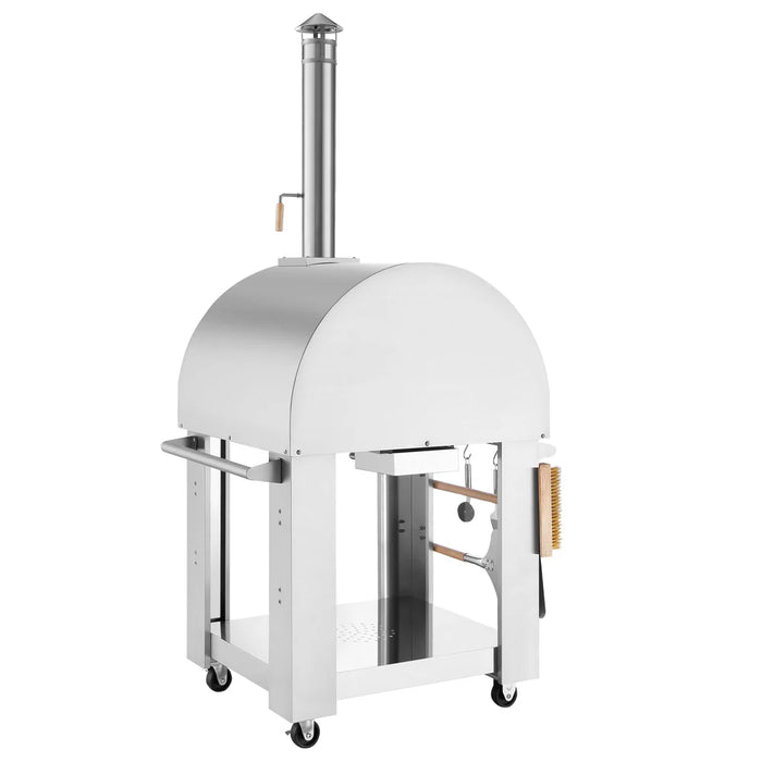Empava EMPV-PG01 Outdoor Wood-Fired Pizza Oven – Stainless Steel with Chimney, Built-In Thermometer & Wheels