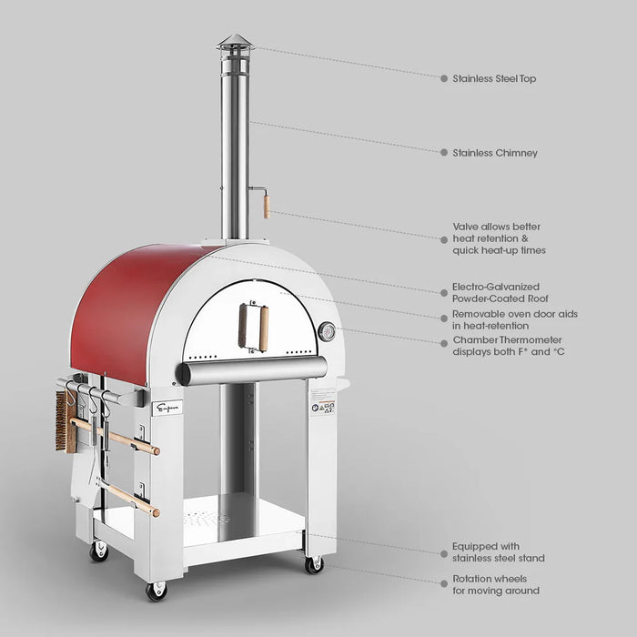 Empava Outdoor Wood Fired Pizza Oven PG06 – Authentic Wood-Fired Outdoor Pizza Oven with Chimney, Accessories & Premium Stainless Steel Design