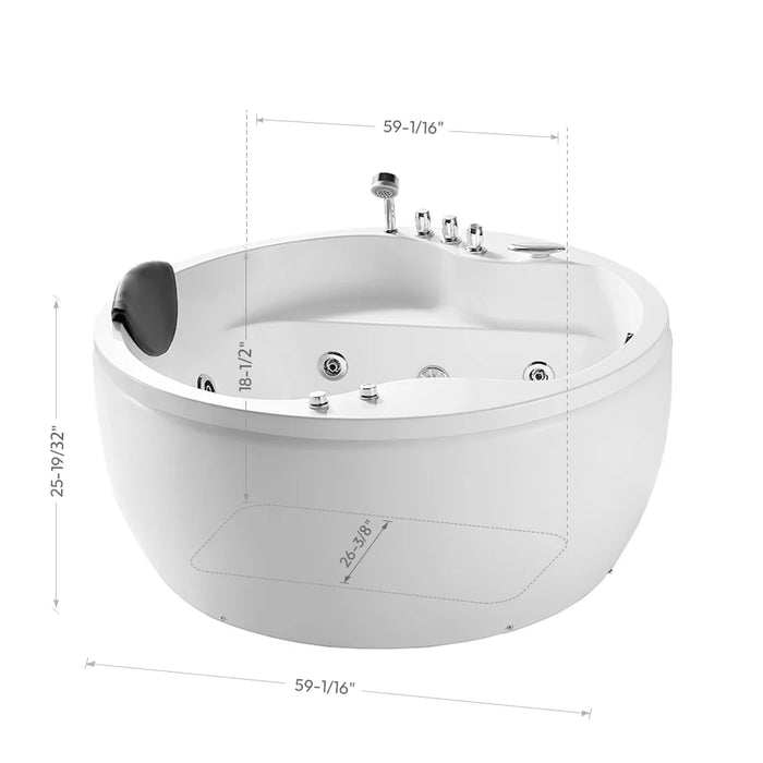 Empava 59" Freestanding Round Acrylic Whirlpool Bathtub with Hydro-Massage Jets – EMPV-59JT005