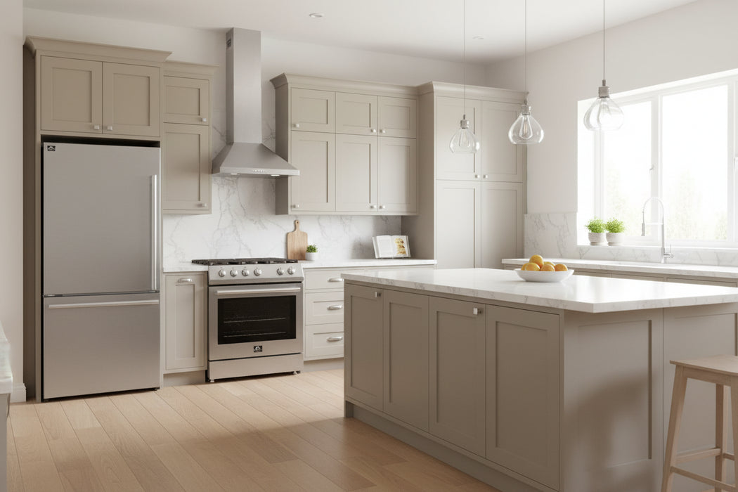 Forno FBDL‑003‑04US Appliance Package – FFSEL6012‑30 Electric Range + FFFFD1786‑31S Bottom Freezer Refrigerator