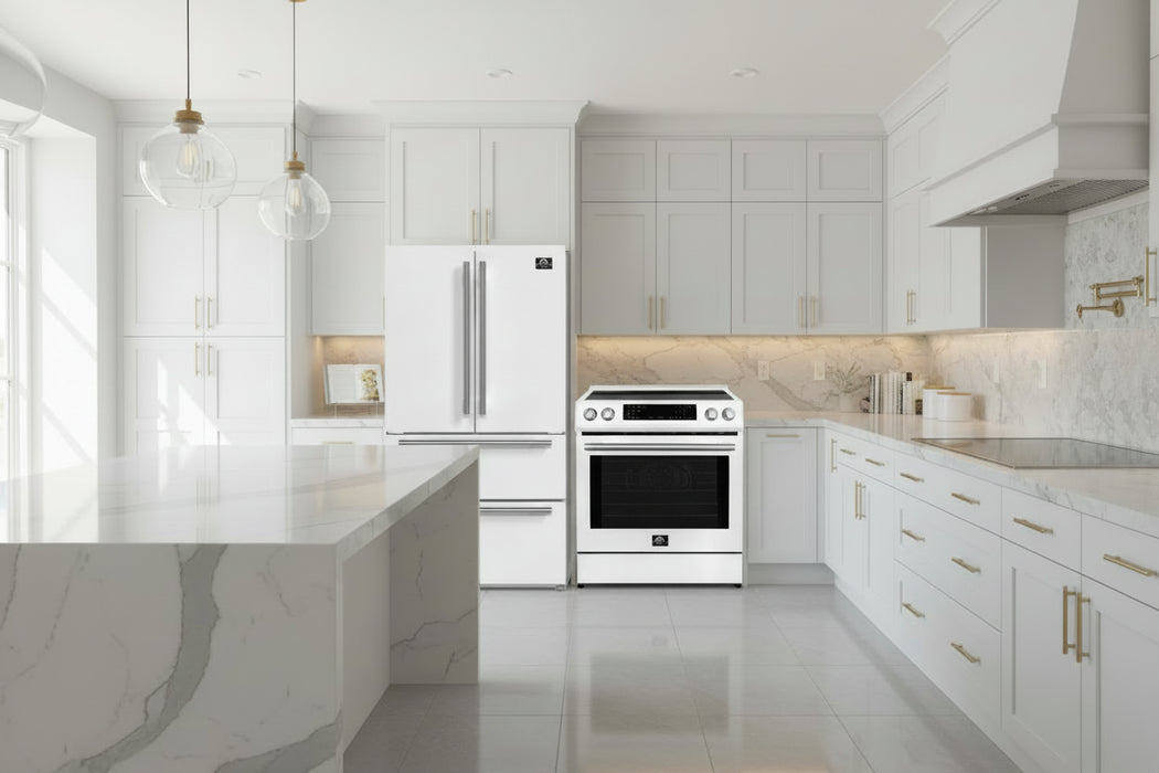 Forno 2-Piece Kitchen Appliance Package – 30″ White Induction Range + 36″ White French Door Refrigerator – FBDL-015-08CAUS