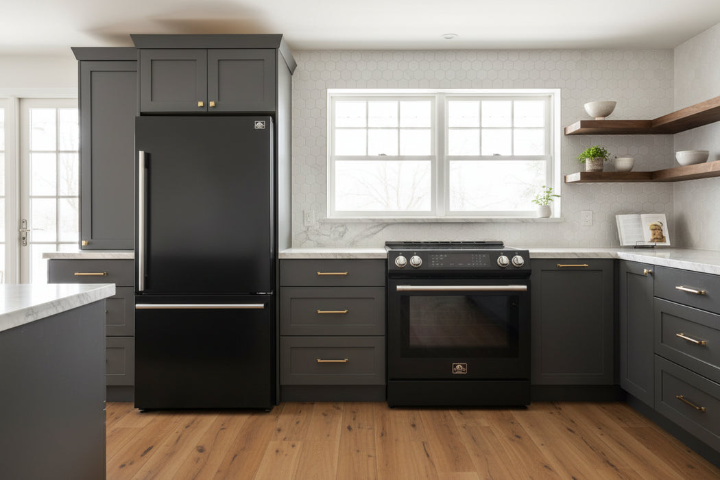 Forno 2-Piece Kitchen Appliance Package – 30″ Black Induction Range + 31″ Black Built-In Column Refrigerator – FBDL-015-11CAUS