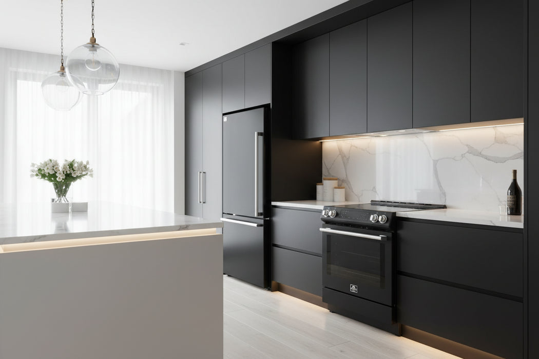 Forno 2-Piece Kitchen Appliance Package – 30″ Black Induction Range + 31″ Black Built-In Column Refrigerator – FBDL-015-12CAUS