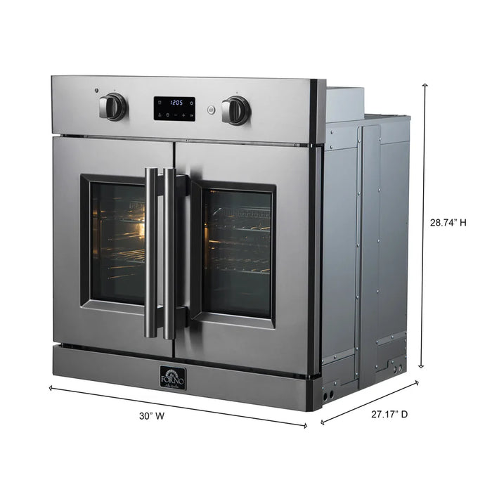 Forno Asti FBOEL1333-30 30" French Door Built-In Electric Wall Oven – 3.68 Cu. Ft., True Convection, Stainless Steel, 240V