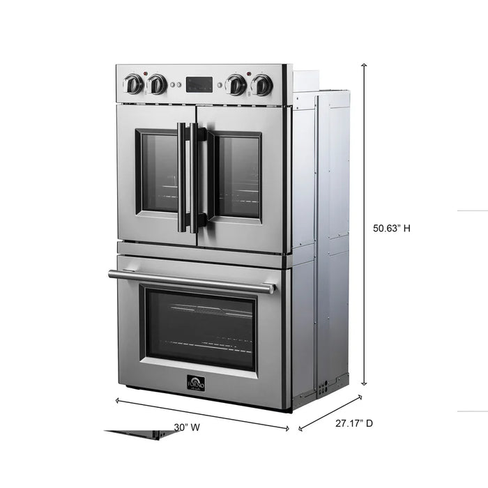 Forno Gallico FBOEL1388-30 30" French Door Built-In Double Electric Wall Oven – Stainless Steel, True Convection, Touch Controls, 240V