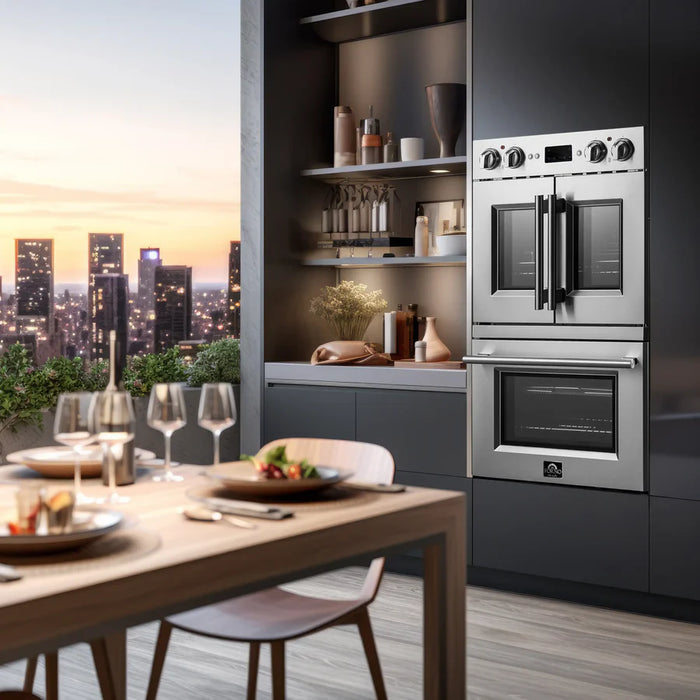 Forno Gallico FBOEL1388-30 30" French Door Built-In Double Electric Wall Oven – Stainless Steel, True Convection, Touch Controls, 240V