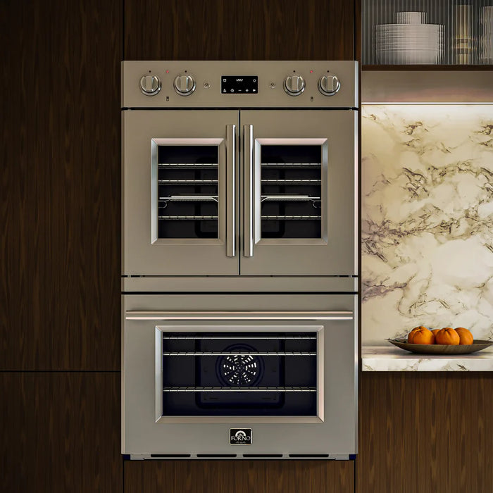 Forno Gallico FBOEL1388-30 30" French Door Built-In Double Electric Wall Oven – Stainless Steel, True Convection, Touch Controls, 240V