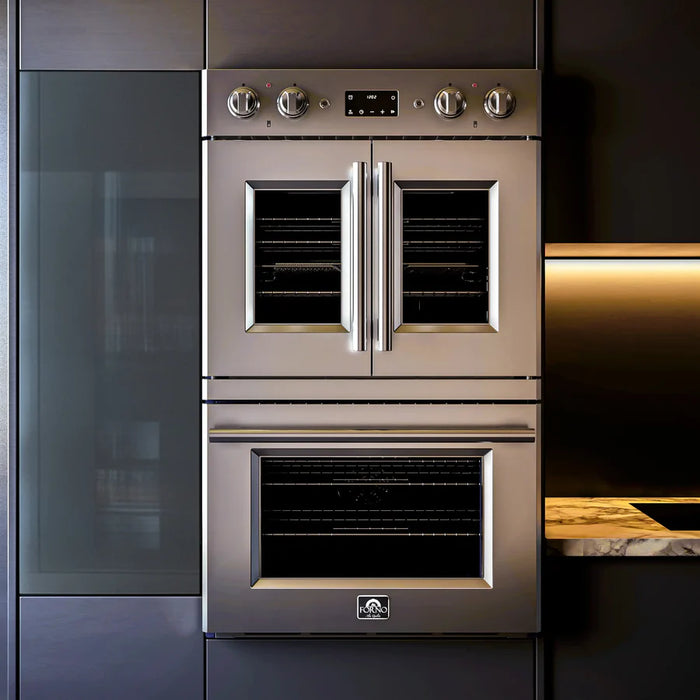 Forno Gallico FBOEL1388-30 30" French Door Built-In Double Electric Wall Oven – Stainless Steel, True Convection, Touch Controls, 240V