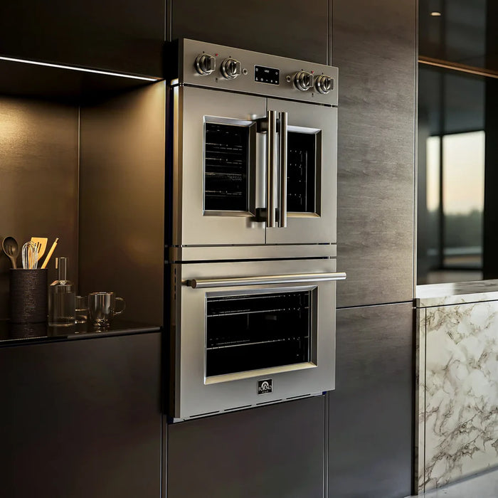 Forno Gallico FBOEL1388-30 30" French Door Built-In Double Electric Wall Oven – Stainless Steel, True Convection, Touch Controls, 240V