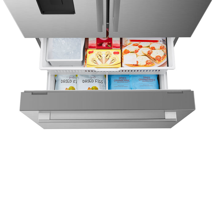 Cosmo 36-Inch Counter Depth French Door Refrigerator with Water Dispenser and Automatic Ice Maker in Fingerprint Resistant Stainless Steel (COS-FDR223GWSS)