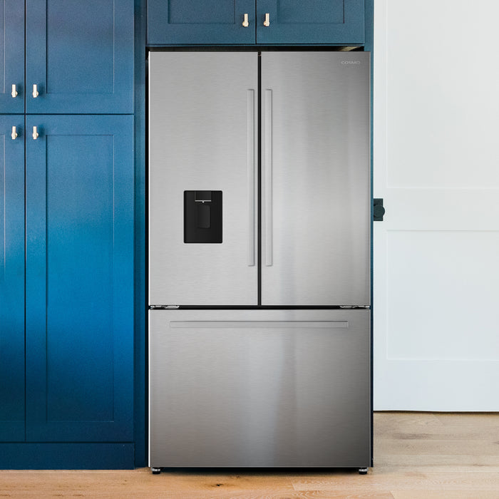 Cosmo 36-Inch Counter Depth French Door Refrigerator with Water Dispenser and Automatic Ice Maker in Fingerprint Resistant Stainless Steel (COS-FDR223GWSS)