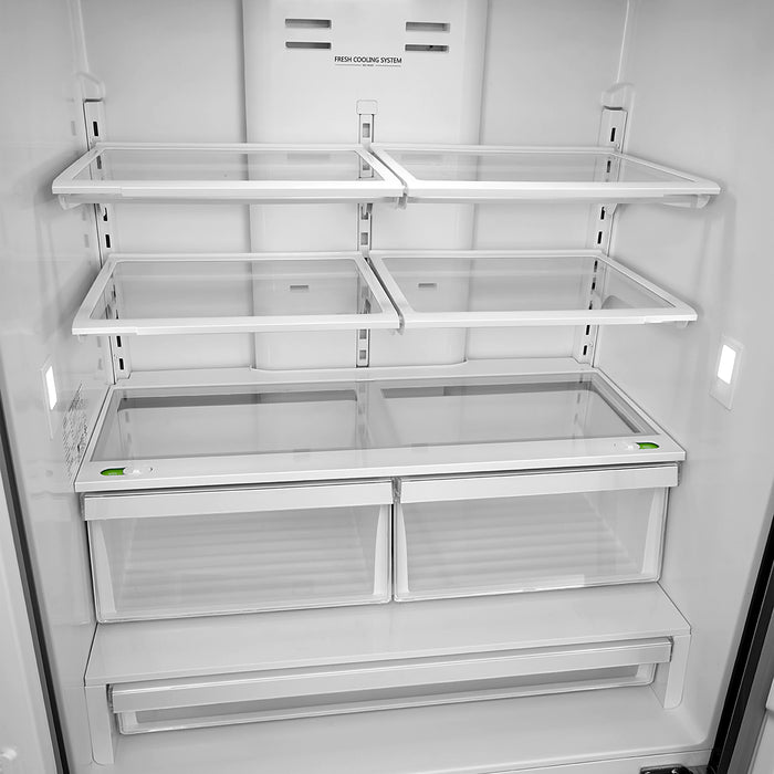 Cosmo 36-Inch Lumin Collection 22.5 Cu. Ft. Counter Depth 4-Door French Door Refrigerator with Handles in Stainless Steel (COS-FDR225RHSS-G)