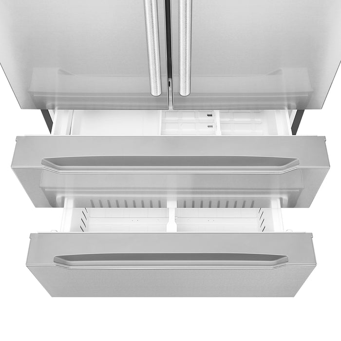 Cosmo 36-Inch Lumin Collection 22.5 Cu. Ft. Counter Depth 4-Door French Door Refrigerator with Handles in Stainless Steel (COS-FDR225RHSS-G)