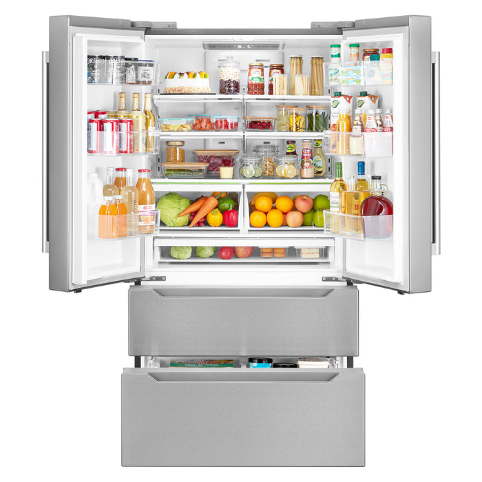 Cosmo 36-Inch Lumin Collection 22.5 Cu. Ft. Counter Depth 4-Door French Door Refrigerator with Handles in Stainless Steel (COS-FDR225RHSS-G)