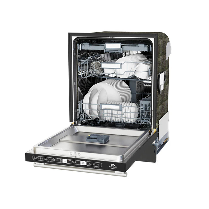 Forno Romano FDWBI8035-24BLK 24" Built-In Black Dishwasher – 14 Place Settings, Front Controls, 6 Wash Cycles, 120V