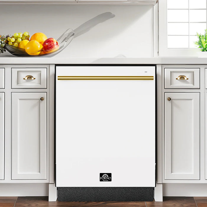 Forno Romano FDWBI8035-24WHT 24" Built-In White Dishwasher – 14 Place Settings, Front Controls, 6 Wash Cycles, 120V