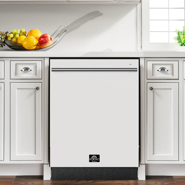 Forno Romano FDWBI8035-24WHT 24" Built-In White Dishwasher – 14 Place Settings, Front Controls, 6 Wash Cycles, 120V