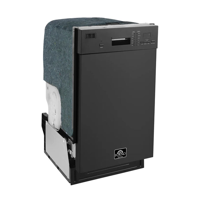 Forno Polo FDWBI8041-18BLK 18" Built-In Black Dishwasher – 8 Place Settings, Front Controls, 6 Wash Cycles, 120V