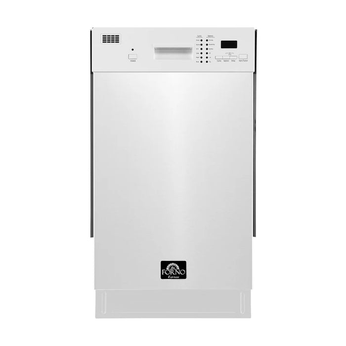 Forno Polo FDWBI8041-18WHT 18" Built-In White Dishwasher – 8 Place Settings, Front Controls, 6 Wash Cycles, 120V