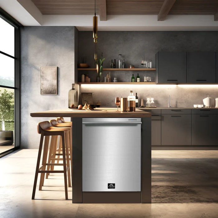 Forno Pozzo FDWBI8067‑24S 24" Built‑In Stainless Steel Dishwasher – 16 Place Settings, Touch Controls, 6 Wash Cycles, 120V