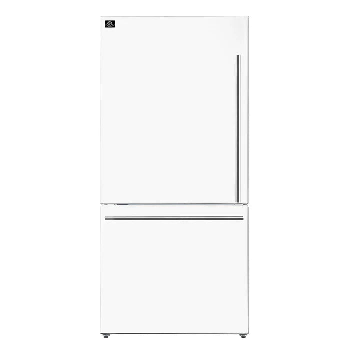 Forno FBDL‑003‑08US Appliance Package – FFSEL6012‑30WHT Electric Range + FFFFD1786‑31WHT Bottom Freezer Refrigerator (White)
