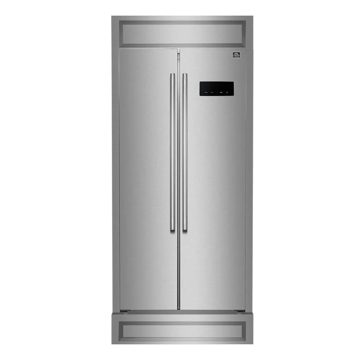 Forno Salerno FFRBI1805‑37MG 37″ Side‑by‑Side Built-In Refrigerator, Stainless Steel, 15.6 cu ft, Modern Trim Kit