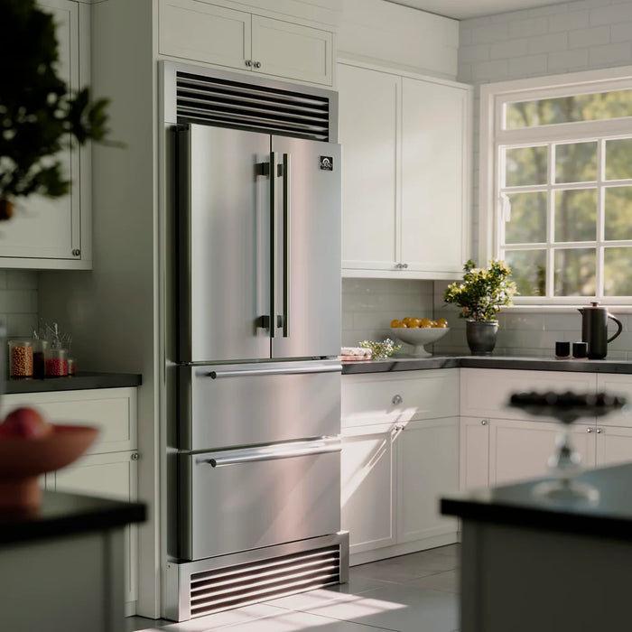 Forno Moena FFRBI1820-40SG 40″ French Door Refrigerator, Stainless Steel, 19.2 cu ft