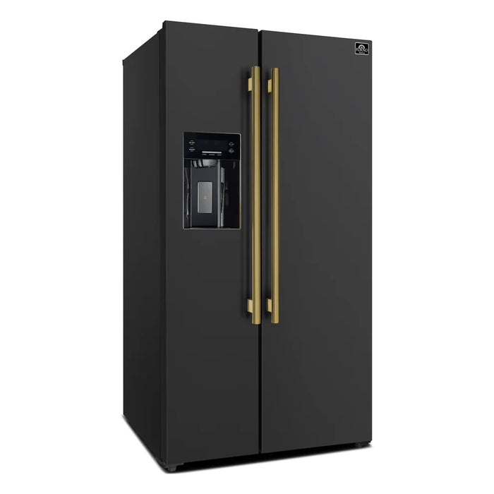 Forno Salerno FFRBI1844‑36BLK 36″ Black Side‑by‑Side Refrigerator, 20 cu ft, Frost‑Free, Ice & Water Dispenser
