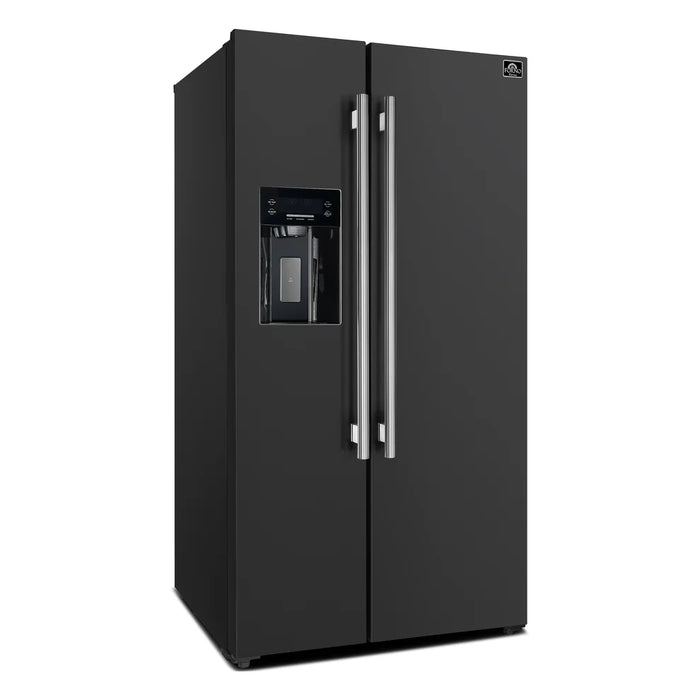 Forno Salerno FFRBI1844‑36BLK 36″ Black Side‑by‑Side Refrigerator, 20 cu ft, Frost‑Free, Ice & Water Dispenser