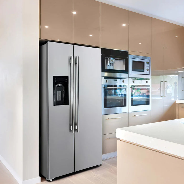 Forno Salerno FFRBI1844‑36SB 36″ Side‑by‑Side Freestanding Refrigerator, Stainless Steel, 20 cu ft