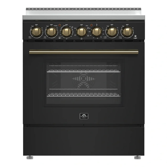 Forno Paolo FFSEL6011‑30BLK 30" Freestanding Electric Range – True Convection Oven, 5 Radiant Elements, 7,800W Cooktop, Black