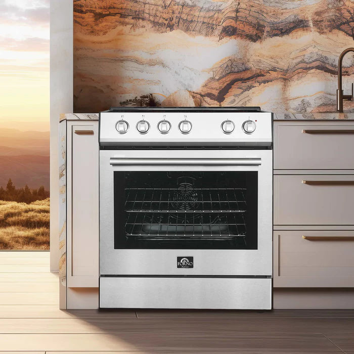Forno 4-Piece Kitchen Appliance Package – 30-Inch Electric Range, 30-Inch Under-Cabinet Range Hood, 31-Inch Built-In Refrigerator & 24-Inch Built-In Dishwasher – FBDL-010-01US
