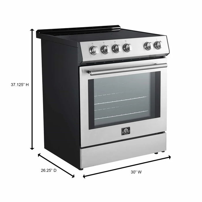 Forno Leonardo Espresso FFSEL6012‑30 30" Freestanding Electric Range – True Convection Oven, 4 Radiant Elements, 7,100W Cooktop, Stainless Steel