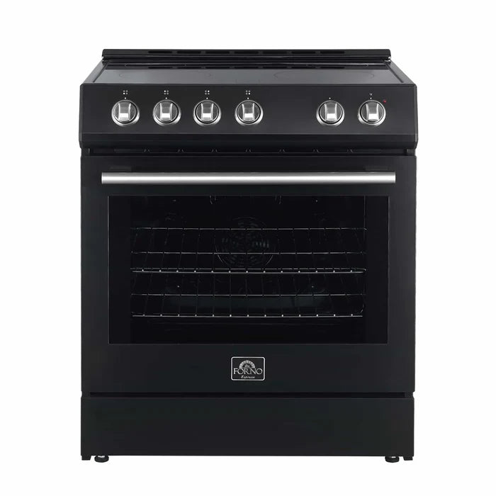 Forno FBDL-001-02US Appliance Package – FFSEL6012-30BLK Electric Range + FRHUC5255-30BLK Under-Cabinet Range Hood + FFFFD1785-31BLK Bottom Freezer Refrigerator (Black)