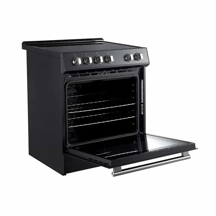 Forno FBDL-001-02US Appliance Package – FFSEL6012-30BLK Electric Range + FRHUC5255-30BLK Under-Cabinet Range Hood + FFFFD1785-31BLK Bottom Freezer Refrigerator (Black)