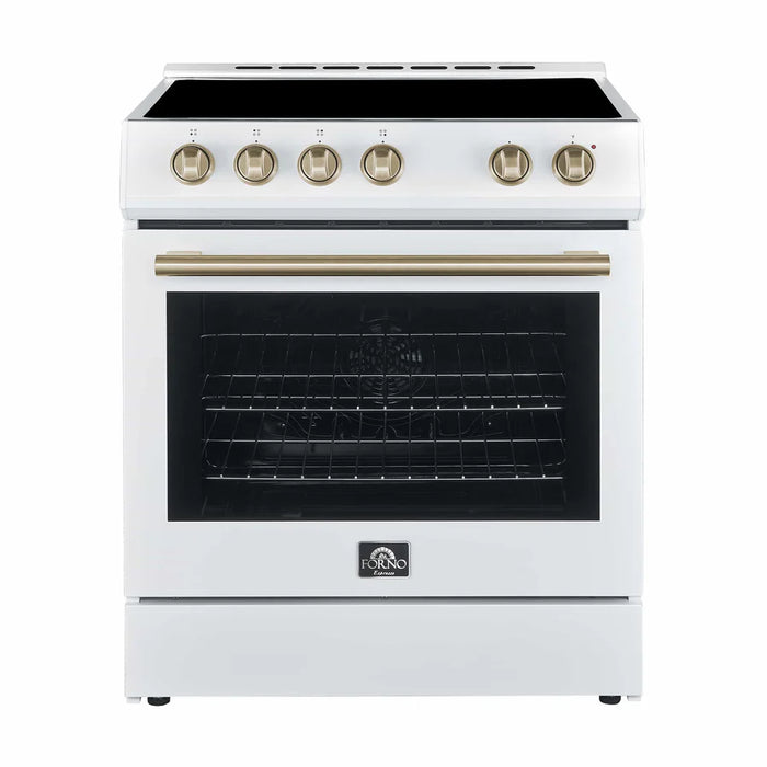 Forno Leonardo Espresso FFSEL6012‑30WHT 30" Freestanding Electric Range – True Convection Oven, 4 Radiant Elements, 7,100W Cooktop, White