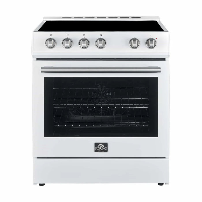 Forno Leonardo Espresso FFSEL6012‑30WHT 30" Freestanding Electric Range – True Convection Oven, 4 Radiant Elements, 7,100W Cooktop, White