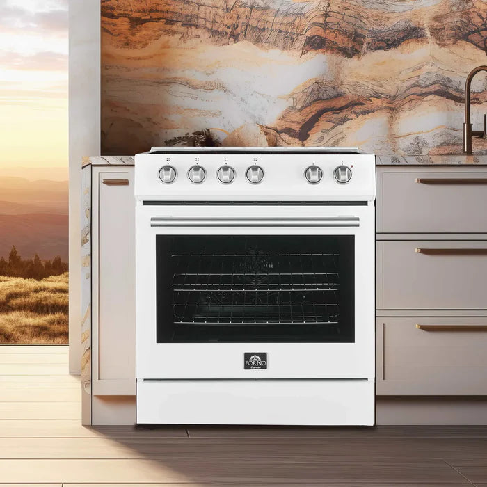 Forno 2-Piece Kitchen Appliance Package – 30-Inch Electric Range & 31-Inch Built-In Refrigerator in White – FBDL-003-03US