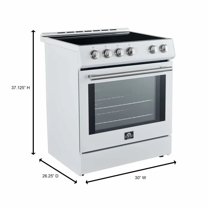 Forno FBDL-002-03US Appliance Package – FFSEL6012-30WHT Electric Range + FRHUC5255-30WHT Under-Cabinet Range Hood (White)