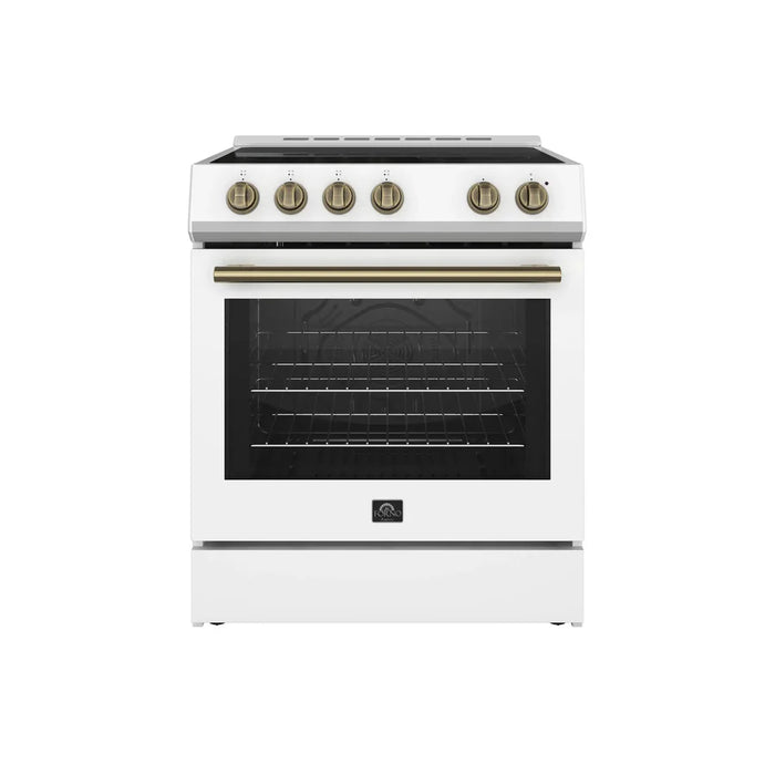 Forno Leonardo Espresso FFSEL6012‑30WHT 30" Freestanding Electric Range – True Convection Oven, 4 Radiant Elements, 7,100W Cooktop, White