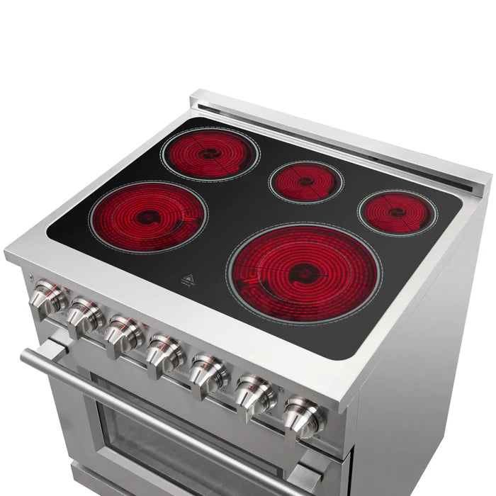 Forno Kitchen Appliance Package – 30″ Electric Slide-In Range + 36″ French Door Refrigerator